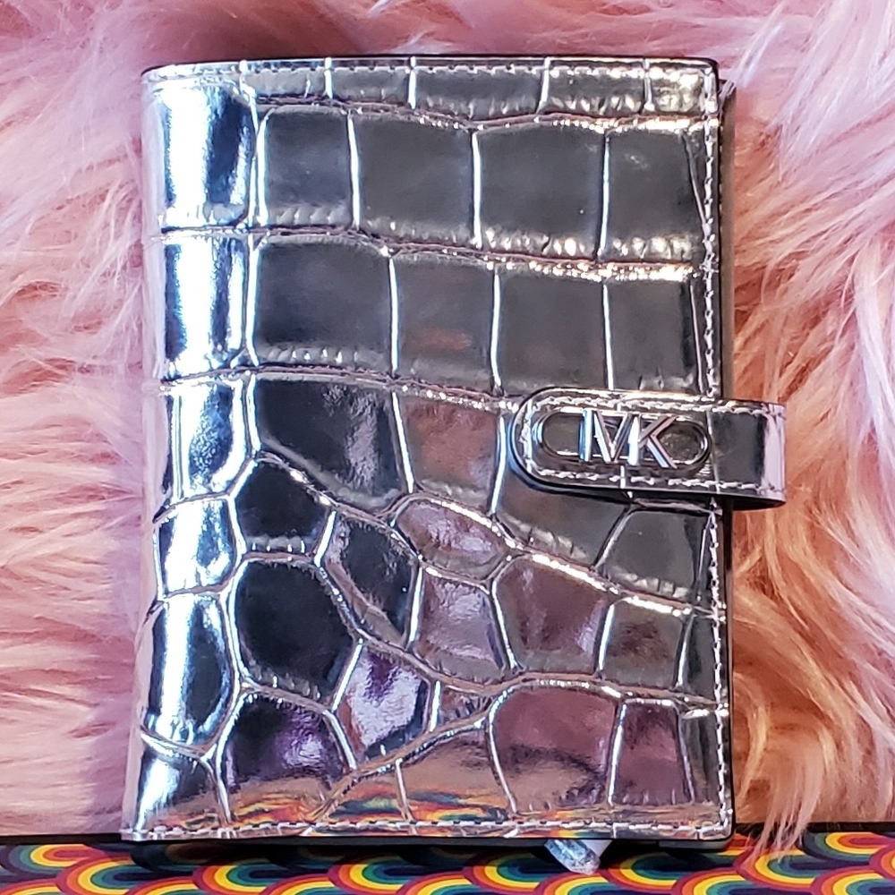 Michael Michael Kors Empire Metallic Crocodile-Embossed Leather Passport Wallet